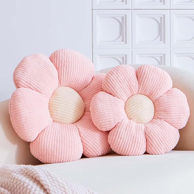 Flower Pillow, Ivory Daisy Decorative Throw Pillows for Bed Couch, Cute Plush Aesthetic Pillow, Soft 19.6" Floor Seat Cushion