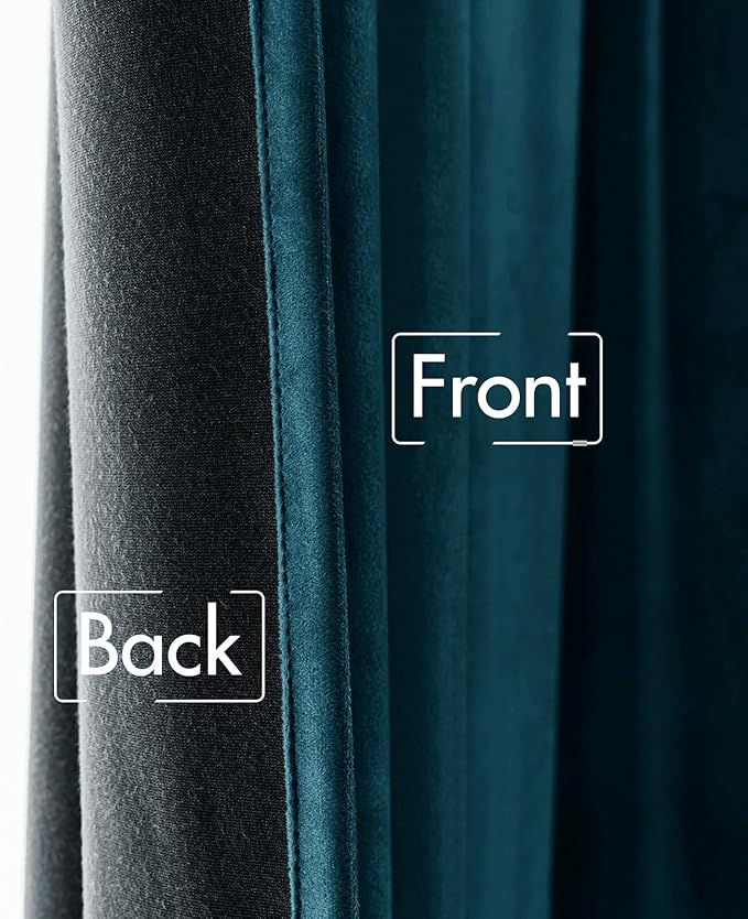 MIULEE Blue Velvet Curtains 2 Panels Luxury Room Darkening Curtains for Bedroom Living Room Thermal Insulated Super Soft Window Drapes Rod Pocket & Back Tab, Peacock Blue, W52 x L72 inches