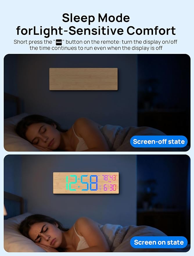 18.5" Large Digital Wall Clock with Remote Control, Big LED Display Digital Clocks with Night Light, Alarm, Countdown, DST, Temp, Date for Parlor, Bedroom, Office, Gifts for Seniors(Black)