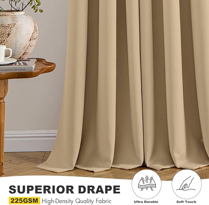 MIULEE Taupe Brown Blackout Curtains for Bedroom Living Room 54 Inches Long 2 Panels, Thermal Insulated Room Darkening Drapes Grommet Noise Reducing Light Blocking Window Treatments 40x54 Inch