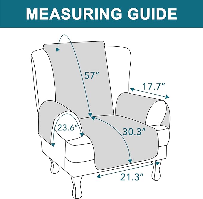 Turquoize 100% Waterproof Wing Chair Cover Wing Armchair Slipcovers Chair Couch Protector Triple Non-Slip Sofa Slipcover for Wing Chair Furniture Protector for Pets, Kids,Dog (Wing Chair, Ivory)