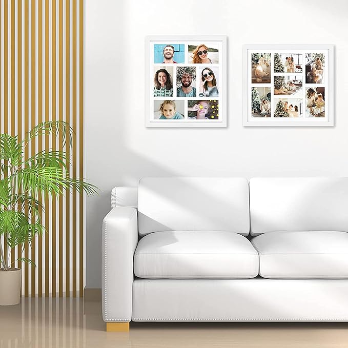 Golden State Art, Set of 10, 13.7x15.7 Matted White Wood 7-Opening for 4x6 Collage Picture Frame
