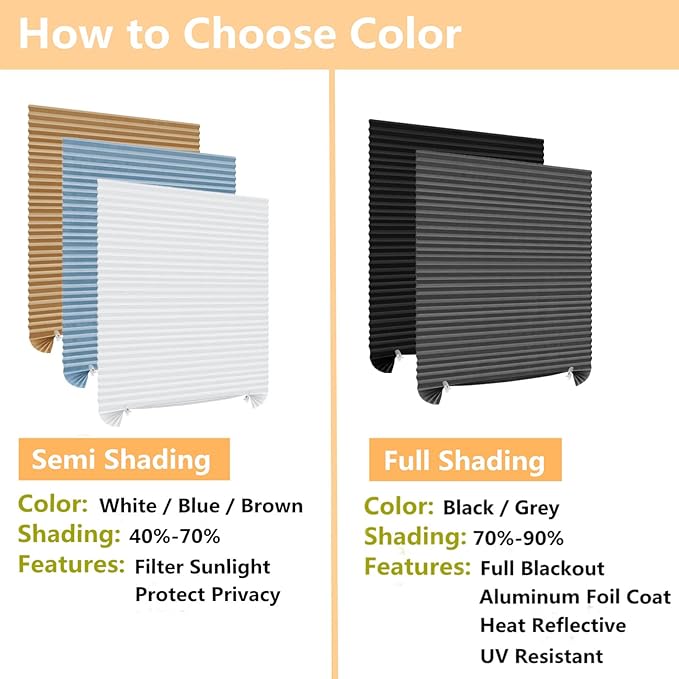 Window Blinds Cordless No Drill Cut to Size Clip On Stick On Self Adhesive Temporary Blinds Pleated Paper Blinds for Windows Doors Shades for Home Nursery Bedroom Kitchen Bathroom