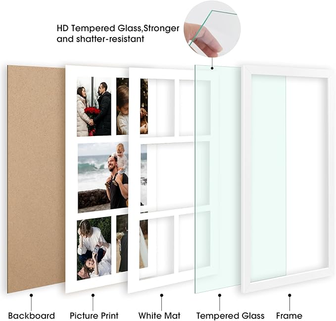 Golden State Art, 12x24 White Wood Picture Frame - White Mat for 8x10 and 5x7 Photos - Real Glass, Sawtooth Hanger, Swivel Tabs - Wall Mounting - Great for Posters, Weddings, and Engagements