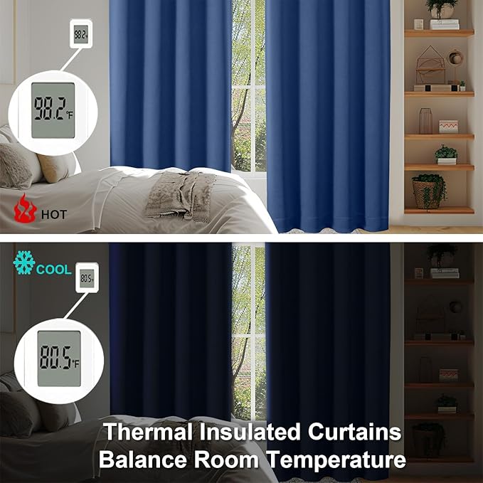 Simplebrand Ava Royal Blue Blackout Curtains for Bedroom 96 Inches Long 2 Panels, Solid Thermal Insulated, Energy Saving Nursery Window Treatment Curtains Blackout Drapes, W40 x L96 Inch, Royal Blue