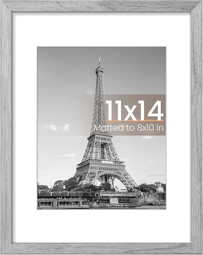 upsimples 11x14 Picture Frame, Display Pictures 8x10 with Mat or 11 x 14 Without, Wall Hanging Photo Frames, Gray, 1 Pack