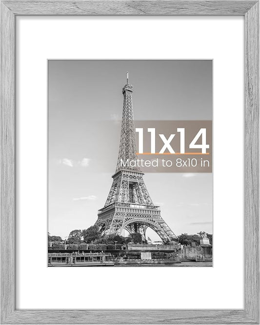 upsimples 11x14 Picture Frame, Display Pictures 8x10 with Mat or 11 x 14 Without, Wall Hanging Photo Frames, Gray, 1 Pack