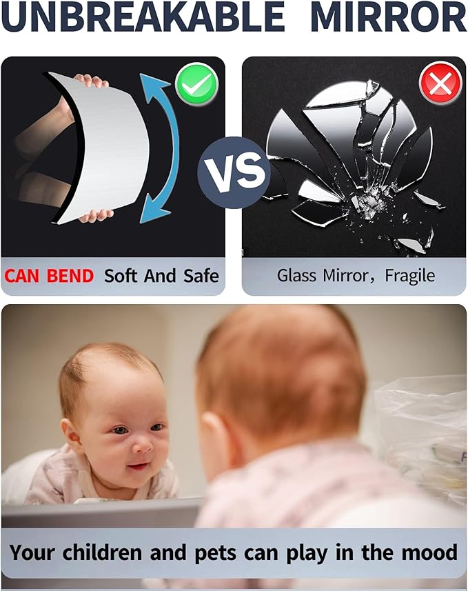 quegau Full Length Mirror for Kids Safety Shatterproof Mirror, Plastic Wall Mirrors, Made of Acrylic Plexiglass Mirrors, 4 Pcs 8"x8", Long Bedroom Door Closet Mrroir, Workout for Home Gym Body Mrroir