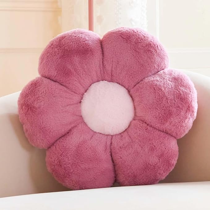 Kcvvcr Dusty Purple Flower Pillow, Cute Decorative Flower Shaped Throw Pillow with Faux Rabbit Fur, 14.9" Soft Flower Plush Throw Pillow Floor Pillows Room Décor for Bedroom Living Room