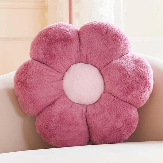 Kcvvcr Dusty Purple Flower Pillow, Cute Decorative Flower Shaped Throw Pillow with Faux Rabbit Fur, 14.9" Soft Flower Plush Throw Pillow Floor Pillows Room Décor for Bedroom Living Room