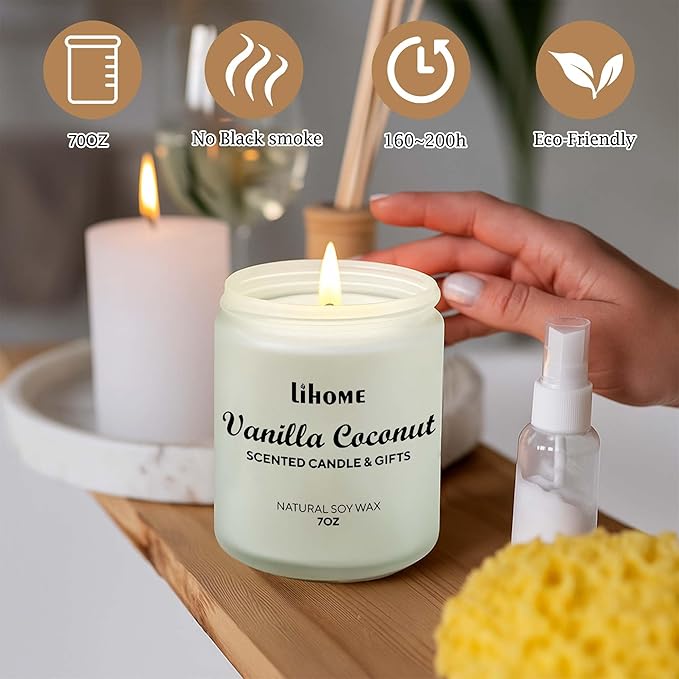 Candles Gifts for Women - Natural Soy Wax Candle for Home Scented Perfect for Christmas, Birthday, Mother's Day, Vanilla Coconut Candles (Pack of 2)