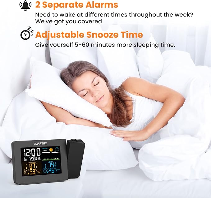 SMARTRO SC91 Projection Alarm Clock for Bedrooms with Weather Station - Image 8