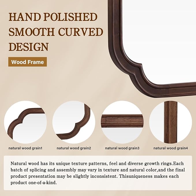WallBeyond 20" x 30" Rounded Corner Arch Wall Mirror with Wood Frame for Entryway, Living Room or Bedroom Home Decor - Light Woodgrain [20" x 30" Walnut]