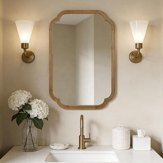 WallBeyond 20" x 30" Wood Mirror Rounded Corner Arch Wall Mirror with Wood Frame for Entryway, Living Room or Bedroom Home Decor [20" x 30" Natural Color]
