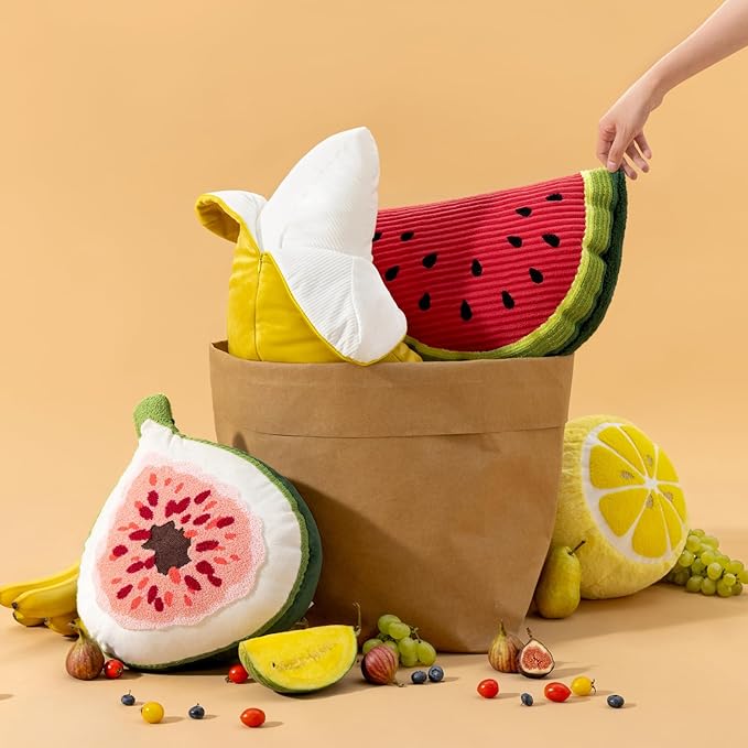 Phantoscope Fruit Shaped Pillows Series Watermelon Shaped Throw Pillow, Fun Home Decor of Fruit Themed Shaped Cushions, Decorative Shaped Pillow for Couch Bed and Chair, Red and Green, 18 x10 inches