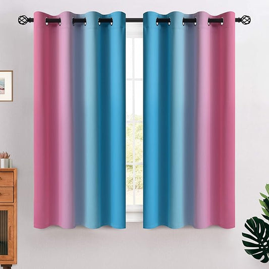 COSVIYA Grommet Ombre Room Darkening Curtains 54 inches Length for Kids/Girls Bedroom, Polyester Light Blocking Pink and Blue Gradient Window Drapes/Curtains for Living Room,2 Panels, 52x54 inches