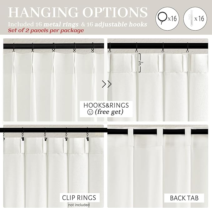 Pure White Short Thick Linen Viral Curtains 54 Inch Length 2 Panel Set for Small Windows, Pinch Pleated Rustic Semi Sheer Light Filtering Privacy Drapes with Back Tab 40 x 54 Inches Kitchen Curtain