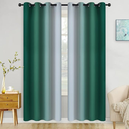 COSVIYA Blackout Curtains & Drapes Ombre Green Curtains 84 inches Long 2 Panels, Room Darkening Light Blocking Grommet Gradient Insulated Thermal Window Curtains for Bedroom/Living Room,52x84 inches