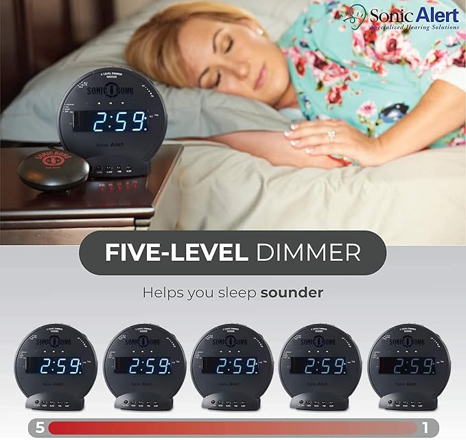Sonic Alert Sonic Bomb Dual Alarm Clock with Bed Shaker, Black Vibrating Alarm Clock Heavy Sleepers, Battery Backup | Wake with a Shake - Image 3