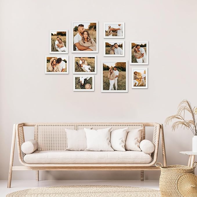 Giftgarden 10-Pack White Picture Frames for Various Sizes Photos, Two 8x10, Four 5x7, Four 4x6, Multi Assorted Modern Frame Collage for Wall or Tabletop Display