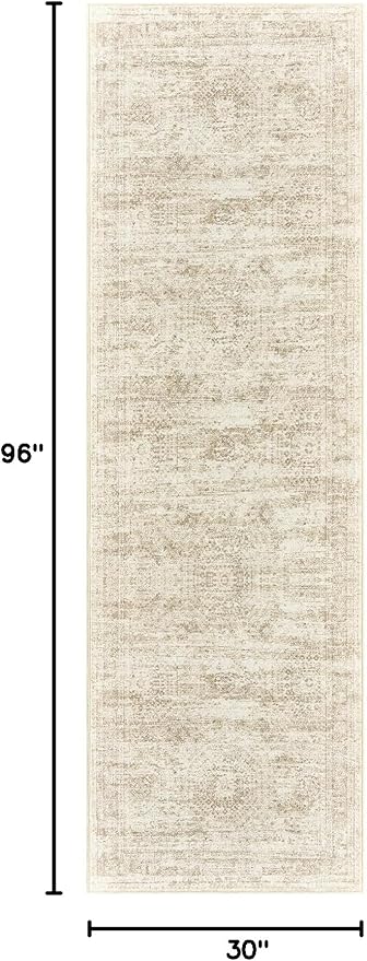 Soalmost Washable Runner Rug, 2'6" x 8' Non-Slip Kitchen Vintage Foldable Hallway Runners for Entryway, Laundry, Bedroom, Beige