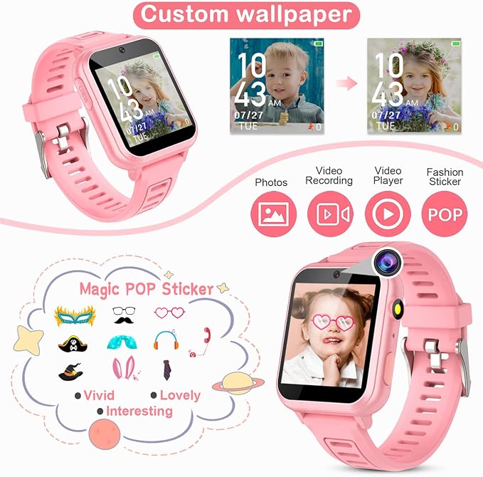 Tixpc Kids Smart Watches Girls with Camera Music Player Pedometer Alarm Clock 39 Games Calculator Flashlight 12/24 hr Toys for Ages 4-12 Years Old.Birthday Gift for Girls - Image 3