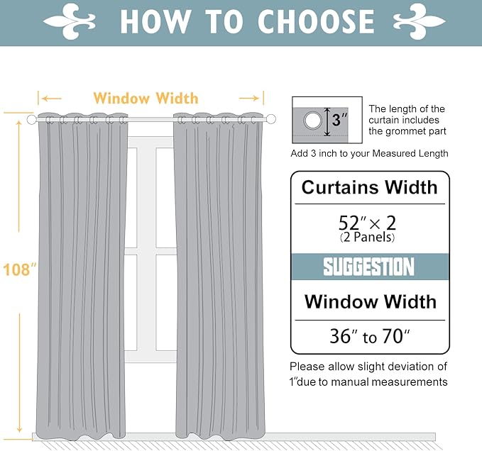 ChrisDowa 100% Blackout Curtains 108 inch Long for Bedroom with Black Liner, 2 Thick Layers Total Blackout Thermal Insulated Grommet Window Curtains 2 Panels Set (Greyish White, 52 x 108 Inch)