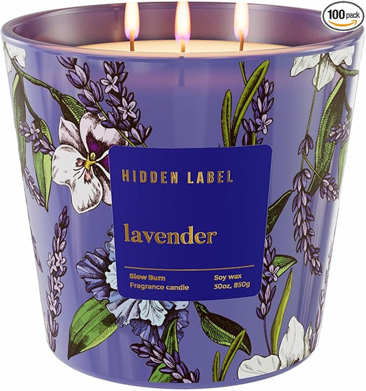 Extra Large Lavender Scented Candle, 30oz,3 Wick Natural Soy Wax Candle for Home, 100 Hours Long Lasting Clean Burn, Essential Oil Aromatherapy for Stress Relief, Sleep & SPA, Large Jar Candle Gift