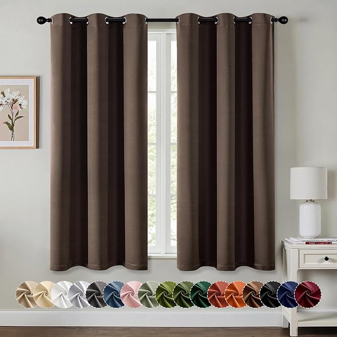 MIULEE Chocolate Brown Blackout Curtains for Bedroom Living Room 54 Inches Long 2 Panels, Thermal Insulated Room Darkening Drapes Grommet Noise Reducing Light Blocking Window Treatments 40x54 Inch