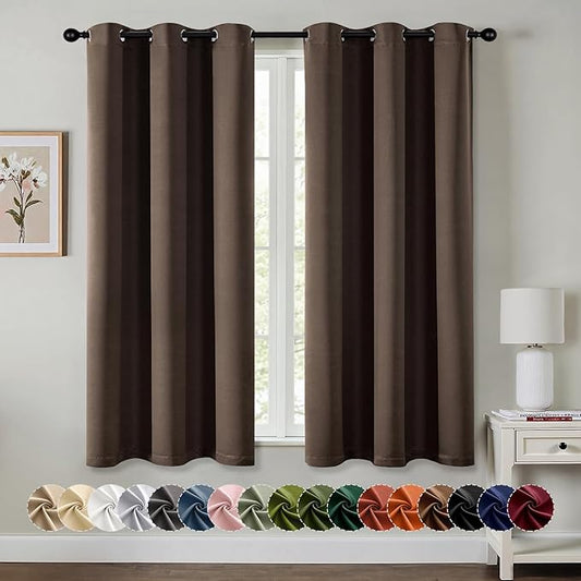 MIULEE Chocolate Brown Blackout Curtains for Bedroom Living Room 45 Inches Long 2 Panels, Thermal Insulated Room Darkening Drapes Grommet Noise Reducing Light Blocking Window Treatments 40x45 Inch