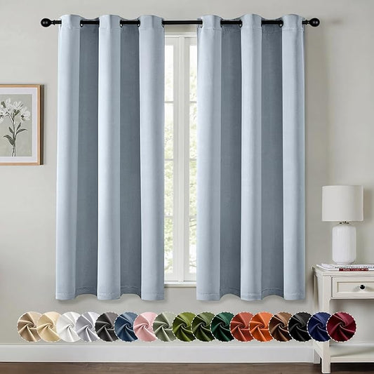 MIULEE Light Blue Blackout Curtains for Bedroom Living Room 54 Inches Long 2 Panels, Thermal Insulated Room Darkening Drapes Grommet Noise Reducing Light Blocking Window Treatments 40x54 Inch