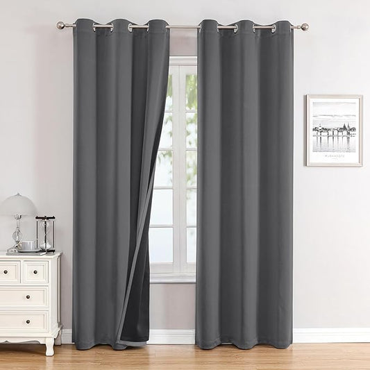 ChrisDowa 100% Blackout Curtains 78 inch Long for Bedroom with Black Liner, 2 Thick Layers Total Blackout Thermal Insulated Grommet Window Curtains 2 Panels Set (Grey, 42 x 78 Inch)