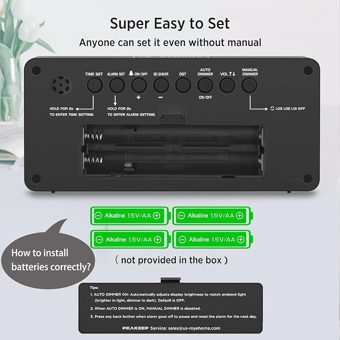 Peakeep Battery Operated Digital Alarm Clock for Bedrooms Big Numbers - Image 6