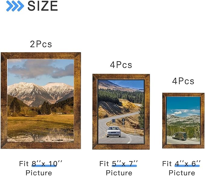 Gallery Wall Frame Set, Picture Frames Collage Wall Decor 10 Pcs, Picture Frame Set for Wall Mounting or Tabletop Display, Multi Sizes Including 8x10, 5x7, 4x6 Family Photo Frames,Rustic Brown