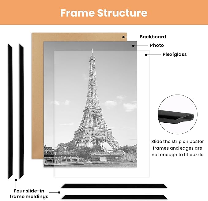 upsimples 22.375 x 34 Poster Frame Black 3 Pack, Scratch-Proof Picture Frames 22.375 x 34 for Photo Gallery - Slide-In Strips, Horizontal or Vertical Wall Mounting