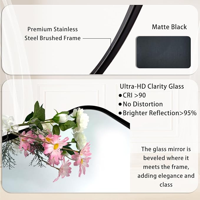 POZINO Irregular Beveled Mirror, 24"x40" Bathroom Vanity Mirrors for Over Sink, Butterfly Shape Aesthetic Mirrors Decorative, Matte Black Modern Wall Mirror for Living Room Bedroom Fireplace Entryway