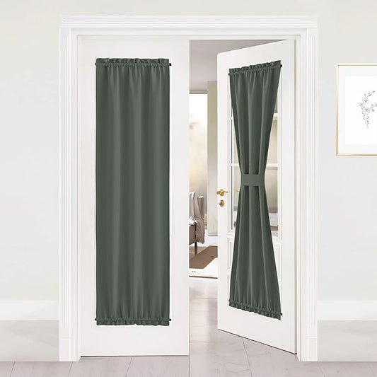 NICETOWN Door Curtains - Thermal Insulated Blackout & Door Curtain Panel with Tieback, Window Covering for Living Room/Classroom (25 x 72 in, Dark Mallard, 1 Panel)