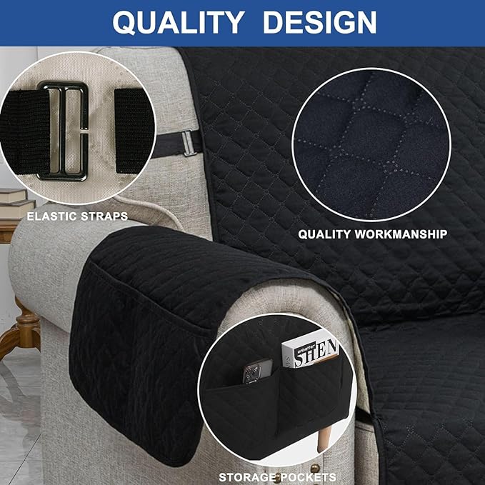XINEAGE Oversized Sofa Cover Waterproof Couch Covers for 3 Cushion Couch, Soft Washable Slipcover with Pockets & Non-Slip Elastic Straps, Dog Pets Proof Thick Furniture Protector (XL-Sofa, Black)