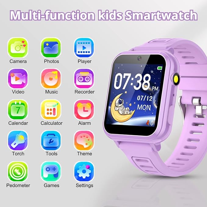 Tixpc Kids Smart Watches Girls with HD Touch Screen Camera Music Player 39 Puzzle Games Pedometer Alarm Clock Calculator Torch, 12/24 hr Kids Watches Toys for Age 3-12 Year Olds Gifts Girls - Image 2