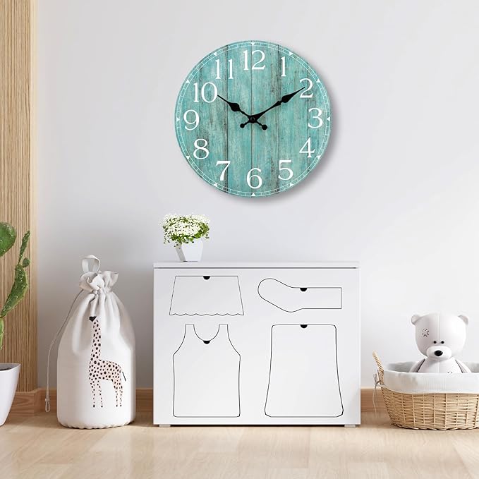 HYLANDA 12 Inch Teal Wall Clock - Silent, Non-Ticking, Battery Operated, Turquoise, Decorative, Unisex