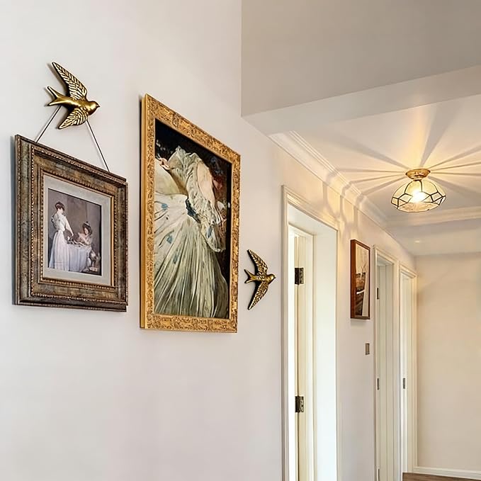 Mrxxjz Vintage Bird Wall Sculptures - 3D Swallow Set of 2 | Antique Brass Finish Ceramic Wall Art Decor, Handcrafted 3D Figurines for Living Room, Bedroom, Entryway as Hanging Ornaments