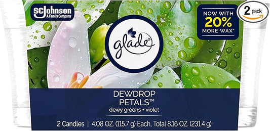 Glade 1-Wick Scented Candle Jar, Dewdrop Petals, Air Freshener Infused with Essential Oils, 4.08 Oz, 2 Count