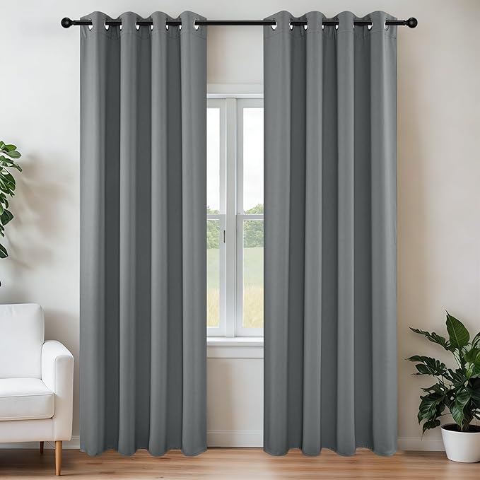 Joydeco Blackout Curtains 108 Inch Length 2 Panels Set, Thermal Insulated Long Curtains& Drapes 2 Burg, Room Darkening Grommet Drapes for Living Room Bedroom Window (W52 x L108 Inch, Light Grey)