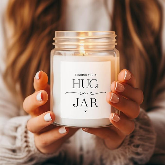 ThreeKin Warm Hug in a Jar Scented Candles for Home, Relaxing Aromatherapy Gifts for Women with Lavender Essential Oils, Natural Soy Wax Blend, Long 65-Hour Burn, Friendship Gifts, 9 Oz