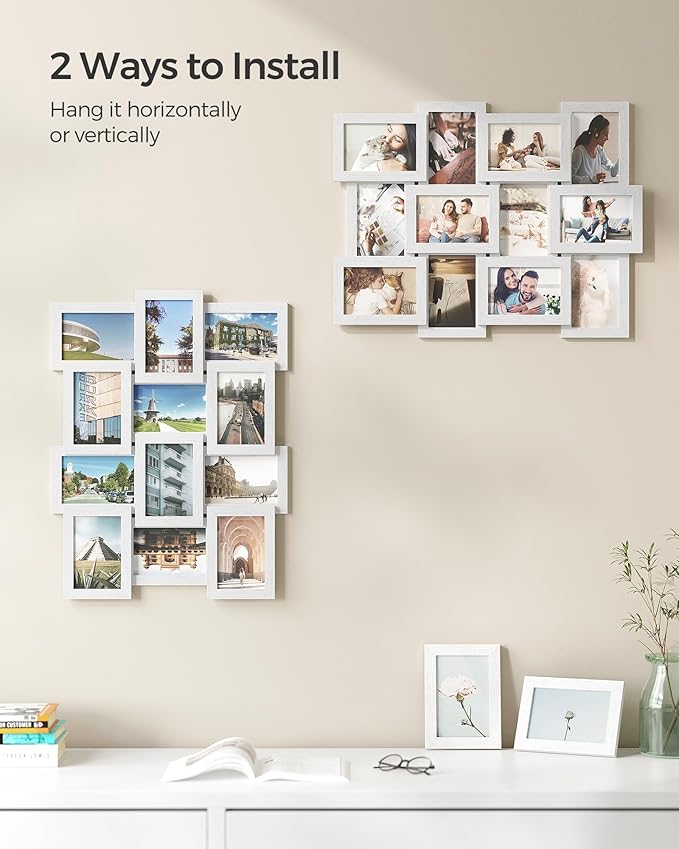 SONGMICS Collage Picture Frames, 4x6 for Wall Decor, Multi Family Photo for Gallery Decor, Hanging Display, Set of 12, Cloud White URPF026W01