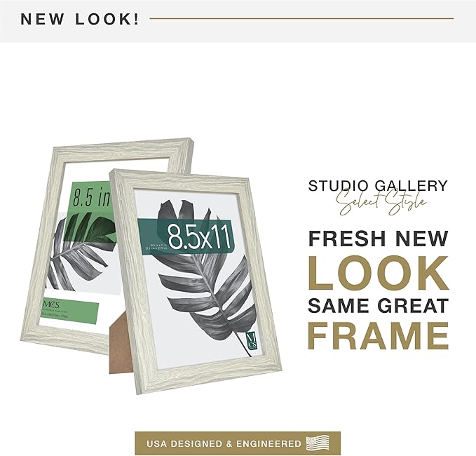 MCS Studio Gallery 8.5x11 Picture Frame Gray Woodgrain Engineered Wood, Rectangle Photo Frame for Photos, Posters & Art Prints & Easel for Tapletop Display (1-Pack)