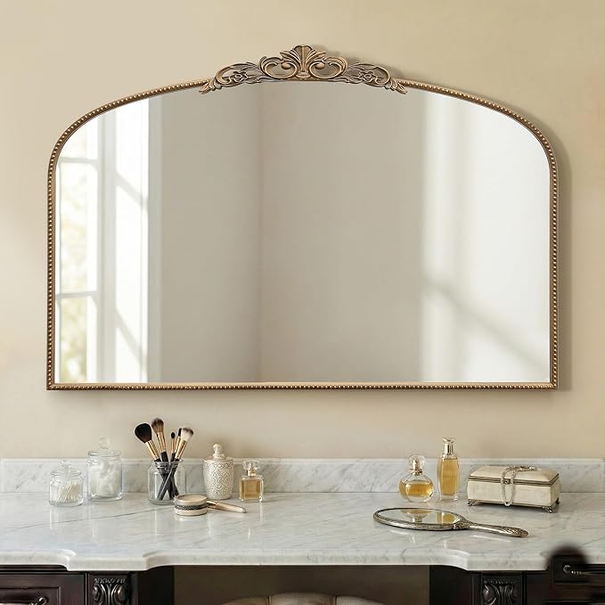 Micasso Large Vintage Gold Mirror: 48"x 33" French Baroque Antique Mirror - Traditional Ornate Decorative Wall Mounted Arched Mirrors for Wall/Mantel/Entryway/Hallway - Home Decor for Living Room