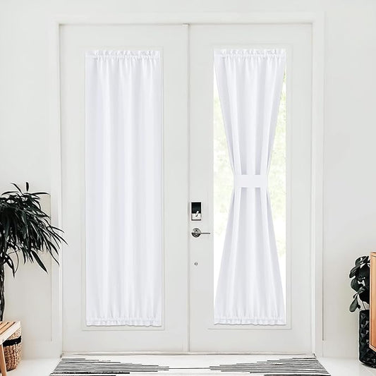 NICETOWN Side Door Curtains for Window, Room Darkening Solid Color Window Covering for Glass Front French Door Sidelight Curtain Shade, 25W x 80L Inch, Pure White, 1 Panel
