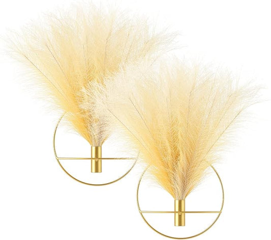 Pretty Jolly Boho Wall Decor, Wall-Mounted Metal Wall Decor, Hanging Artificial Pampas Display, Wall Art Living Room, Bedroom, Bathroom, Dining room, Plant Wall Decor 2 Pack Gold