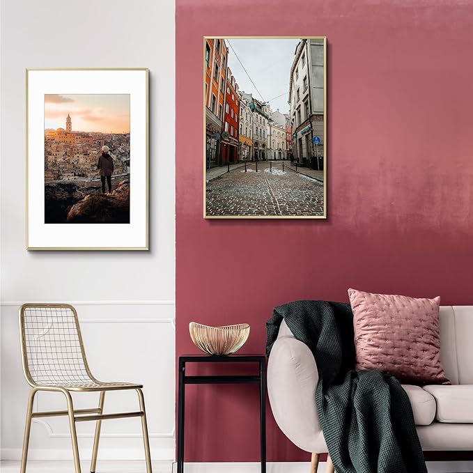 Golden State Art, Gallery Wall Frame Set of 6 - Gold 16x24 Aluminum Photo Frames with Mat for 12x18 Pictures - 16 x 24 inch Metal Frame with Real Glass Cover - Elegant Home or Office Decor